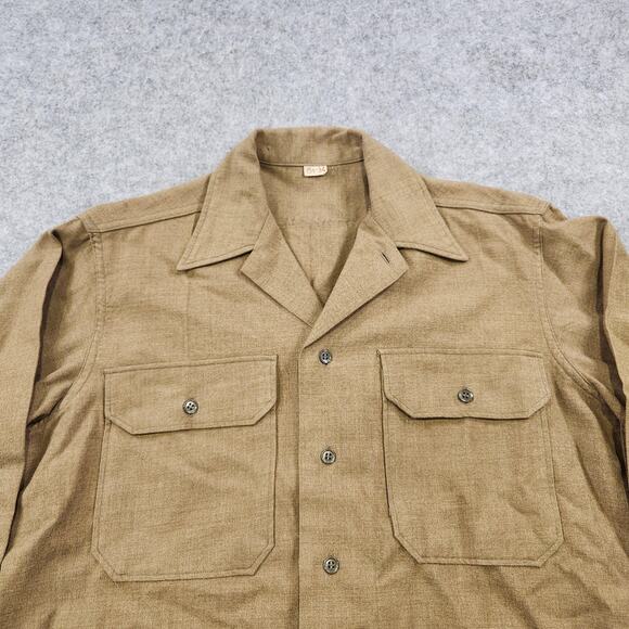 Vintage US Army Wool Shirt Mens 15.5 34 Khaki Button Front Military Uniform 50s - Picture 5 of 16